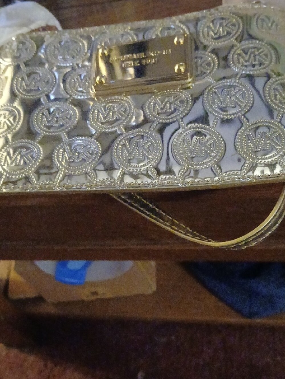 Michael Kors Metallic Gold MK Logo Wristlet NWOT - Picture 5 of 5